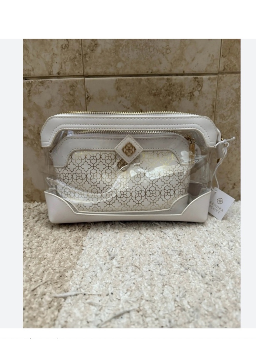 KENDRA SCOTT Elegant 2 Pack Of White And Gold Cosmetic Pouches NWTS - Picture 9 of 16